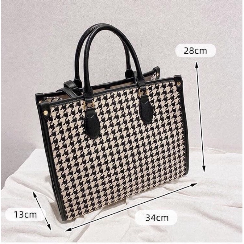 Túi xách công sở nữ in họa tiết răng sói sét 2 món shop tuyển sỉ