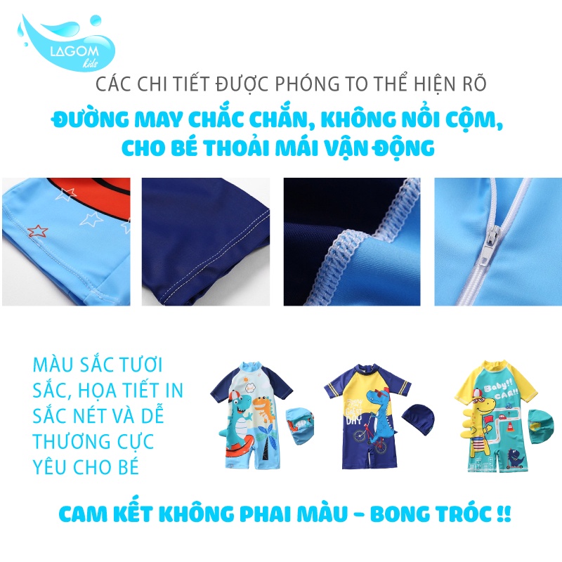 Đồ Bơi Bé Trai 3 - 10 tuổi [Cao Cấp] | Bộ Bơi Dáng Hàn Quốc Áo Rời Quần Cho Bé Trai Hình Khủng Long Dễ Thương