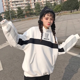 Áo Hoodie Ulzzang đen trắng