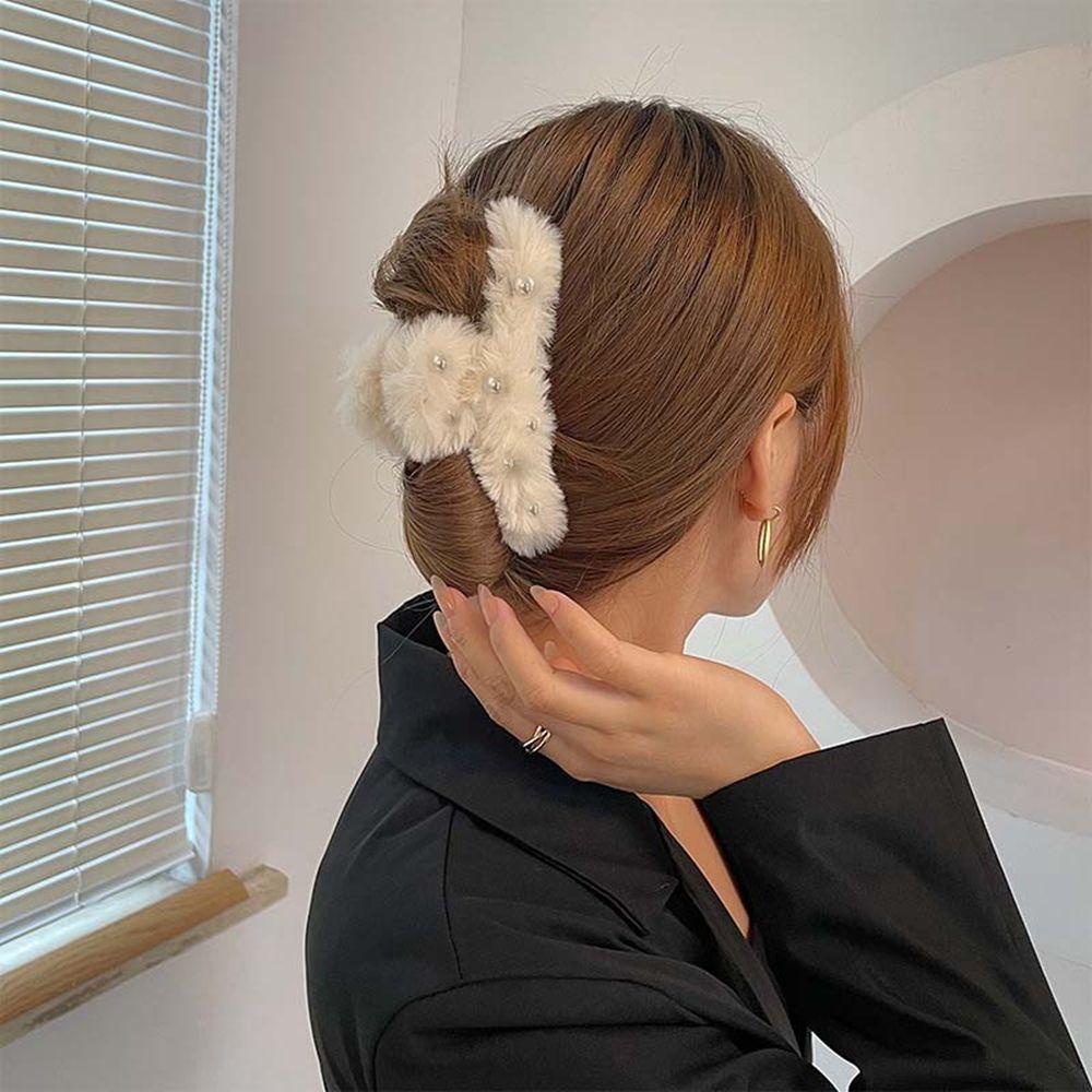 Kẹp Tóc Dạng Móng Vuốt Phối Lông Đơn Giản Thời Trang Thu Đông WMES15H