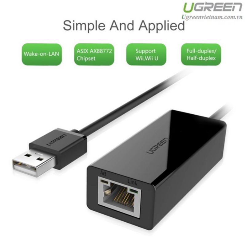 Cáp chuyển USB sang Lan 2.0 Ugreen 20254 tốc độ 10/100Mbps - Hàng chính hãng bảo hành 18 tháng