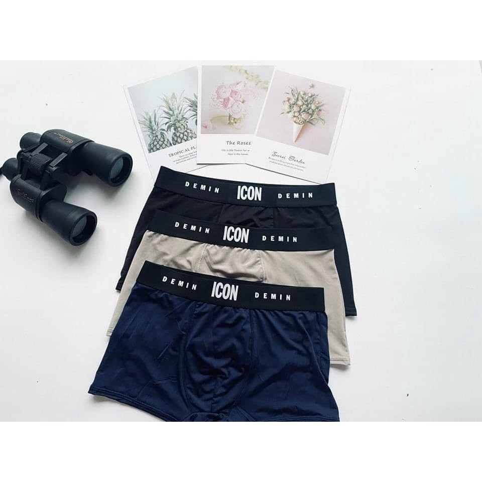 Hộp 4 Quần Lót Nam Boxer Thun Lạnh ICON Co dãn 4 chiều, Quần sịp Nam Thun Lạnh Boxer ICON Denim