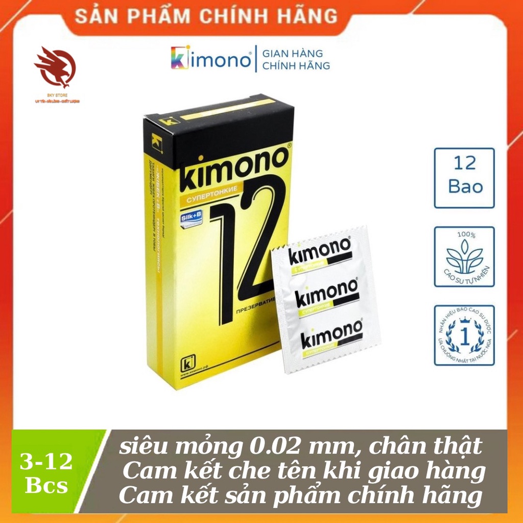 [ CHÍNH HÃNG ] - Bao cao su Kimono siêu mỏng chỉ 0.02mm, chân thật, không mùi chứa vitamin B cấp ẩm bôi trơn - Hộp 3-12c