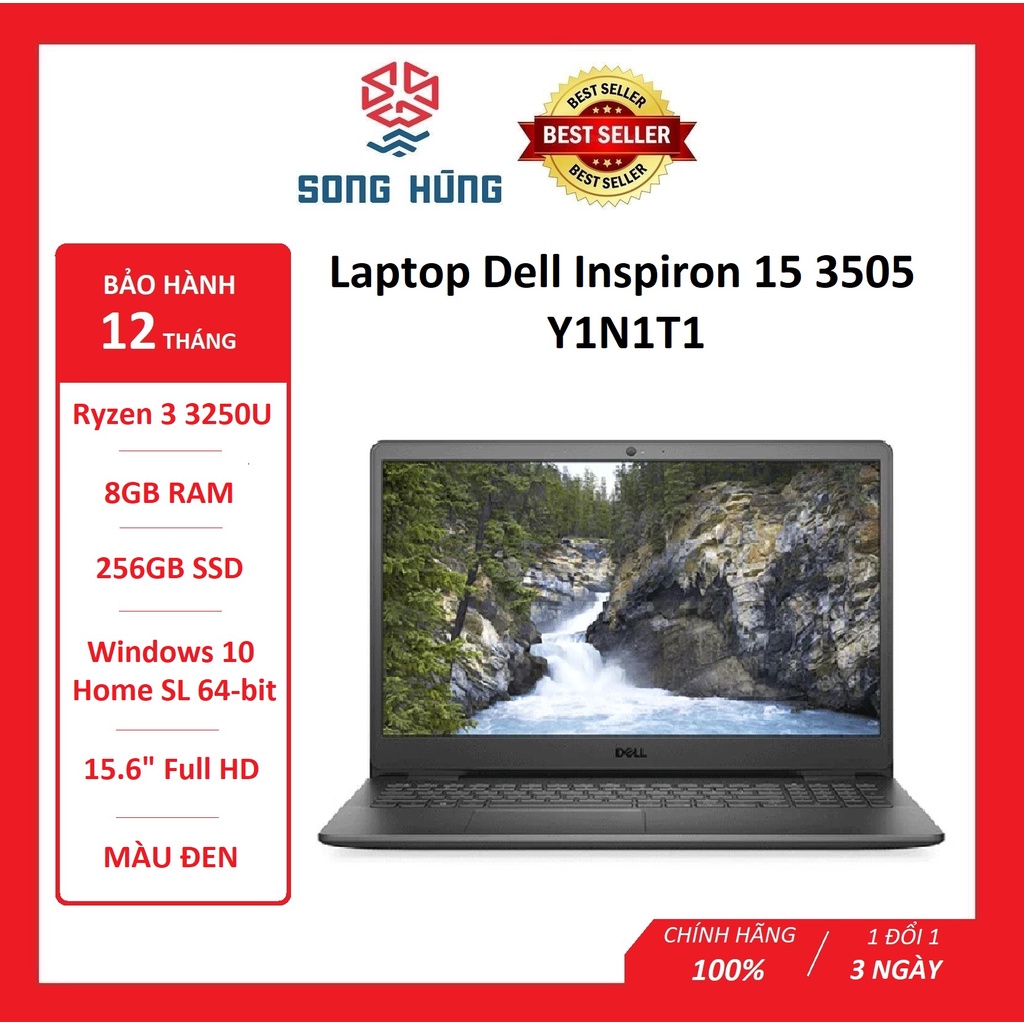 Laptop Dell Inspiron 15 3505 R3-3250U/8GB/SSD 256GB/15.6''FHD/Win10_Y1N1T3 - Màu đen - Bảo hành 12 tháng