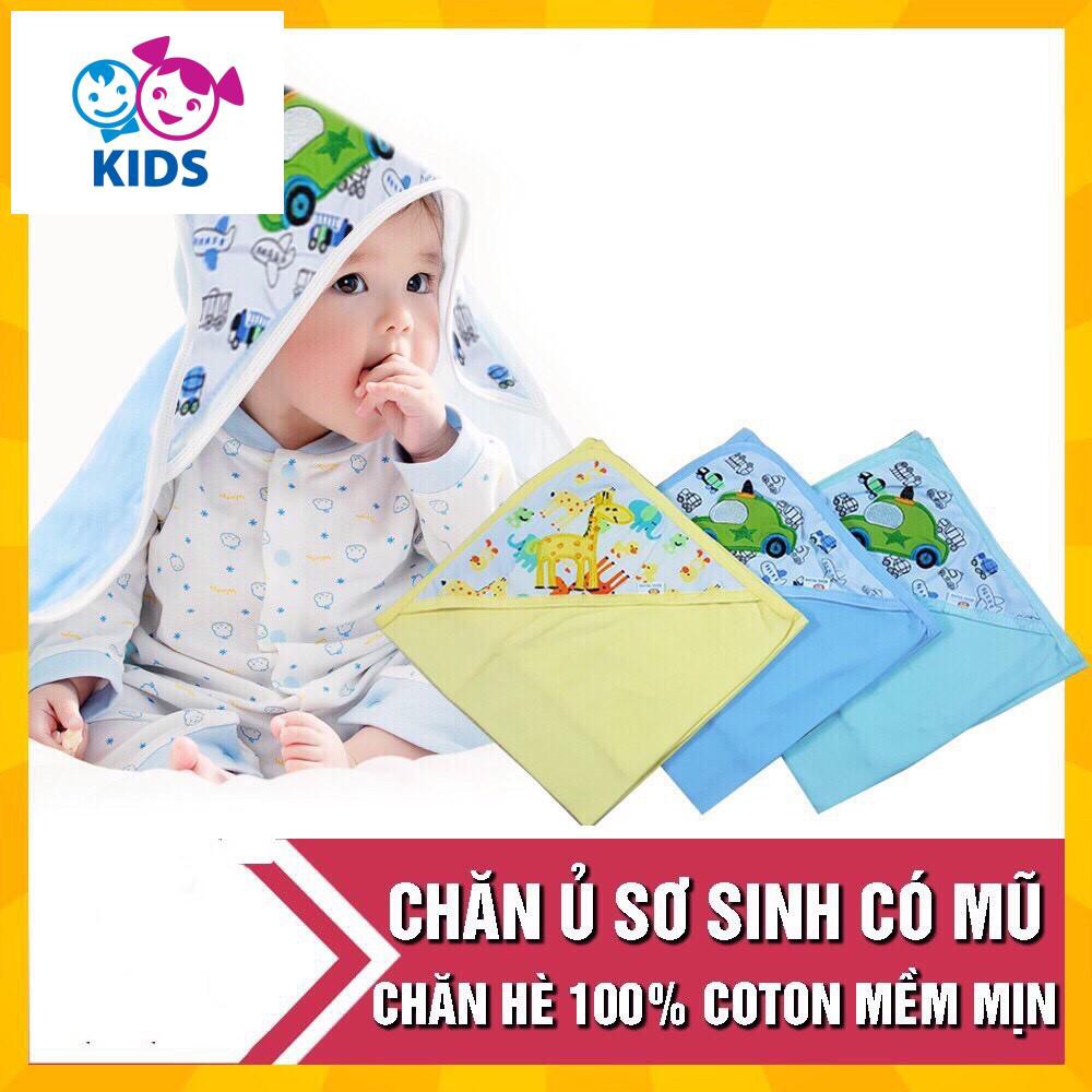 Chăn cuốn,chăn ủ mùa hè cho bé có mũ in hình.