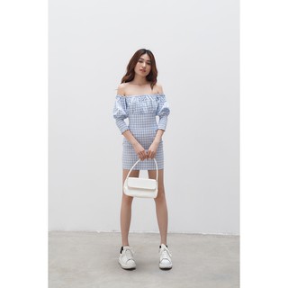 Đầm ôm SheByShj tay lỡ bồng hoạ tiết caro màu xanh dương - Malia Dress