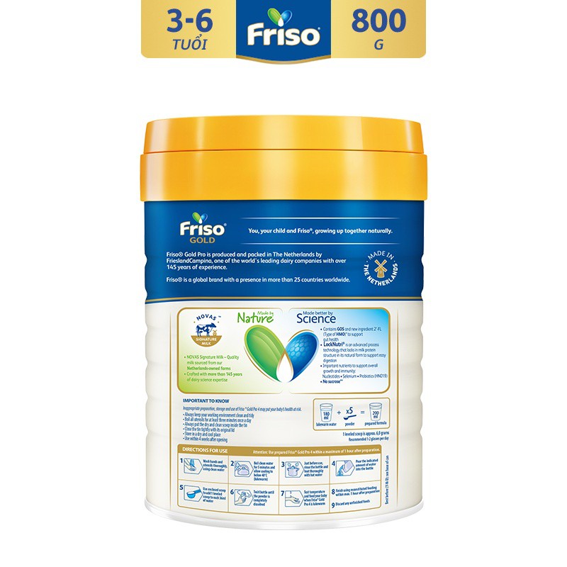 [Tặng Gối Cổ Friso] Sữa Bột Friso Gold Pro 4 Cho Trẻ Từ 2-6 Tuổi 800g