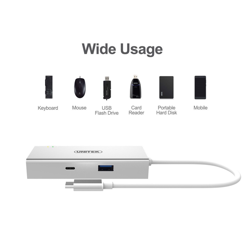 Hub Ethernet USB Type-C | UNITEK Y9117 | Được Hỗ Trợ 4 Trong 1 Với HDMI