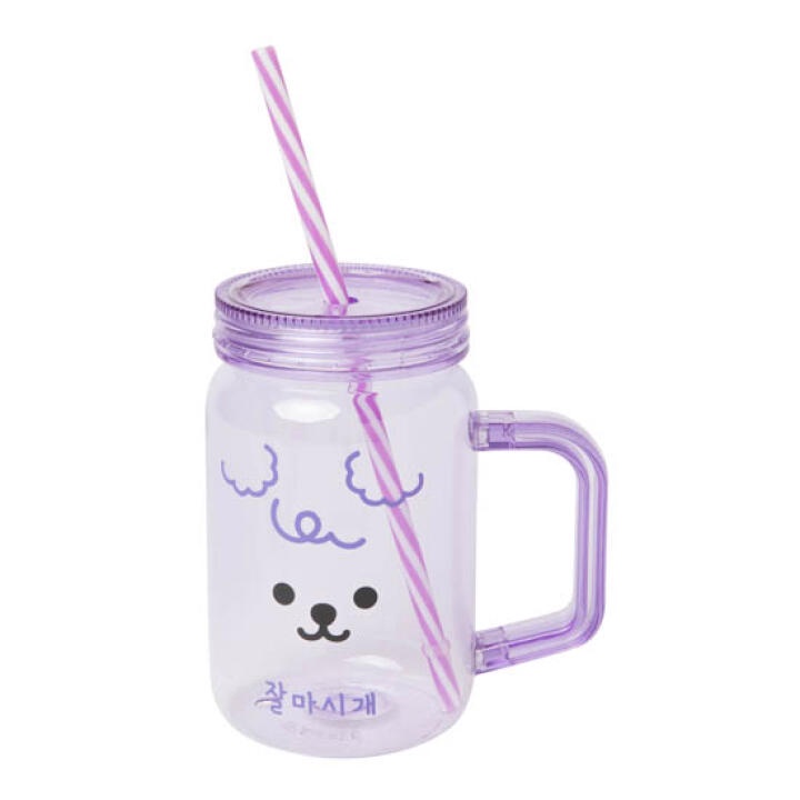 Cốc Thủy Tinh ARTBOX Hàn Quốc Mason Jar Có Ống Hút Màu Tím Dễ Thương Tiện Dụng