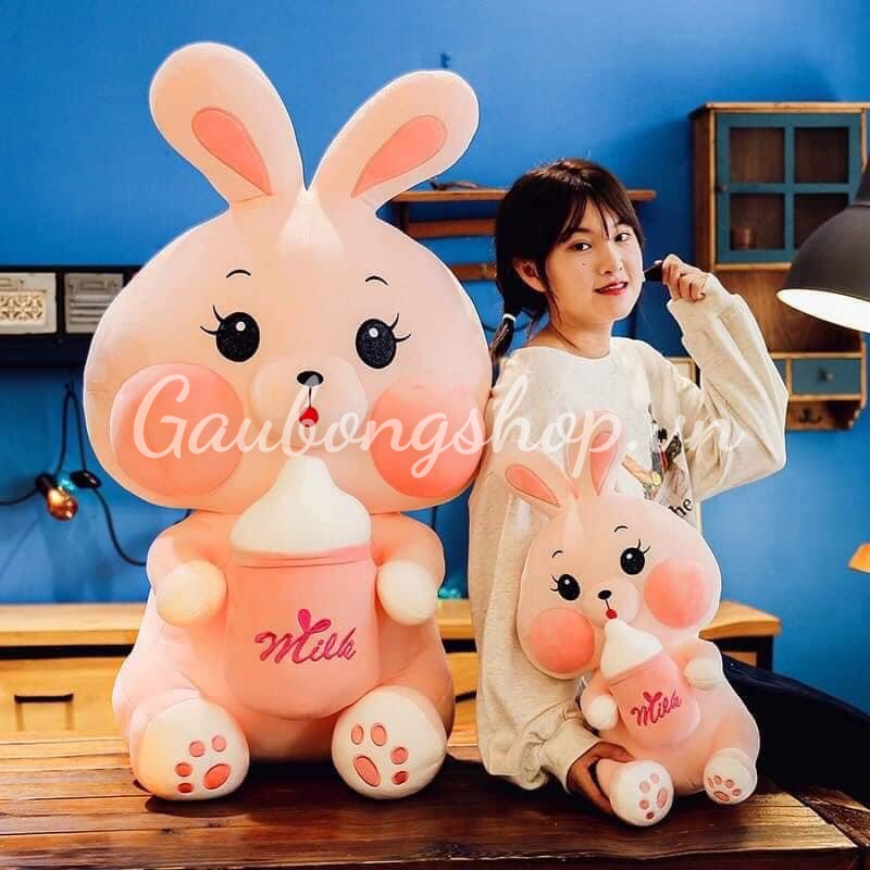 Gấu Bông Thỏ Hồng Ôm BÌnh Sữa Size 60cm-80cm, Thỏ sữa hot trend cute phomai que gaubongshop.vn -m037