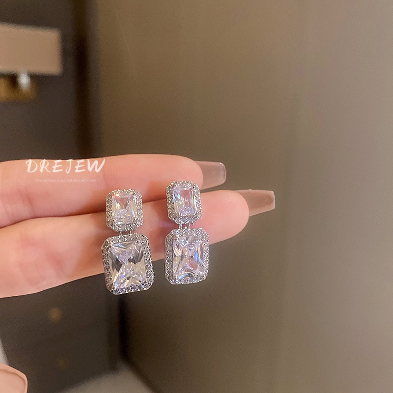 DREJEW Khuyên tai mạ vàng/ bạc đính đá zircon cao cấp sang trọng thời trang cho nữ