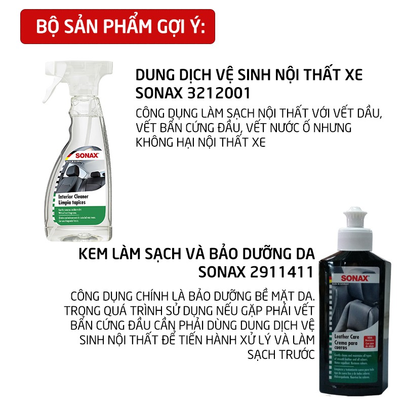 Combo Dung dịch vệ sinh nội thất xe Sonax(500ml) và Kem bảo dưỡng ghế da Sonax (250ml)