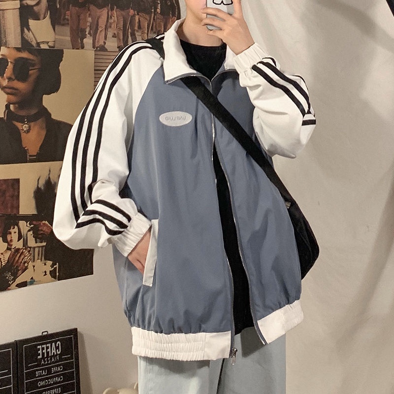 Áo khoác thể thao dáng rộng màu sắc tương phản cá tính phong cách Hàn Quốc dễ phối đồ