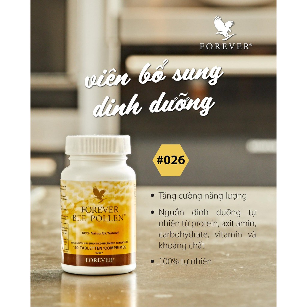 [CHÍNH HÃNG] Phấn Ong Tăng Cường Sinh Lực Forever Bee Pollen Tablet #026Flp. 60 viên/lọ