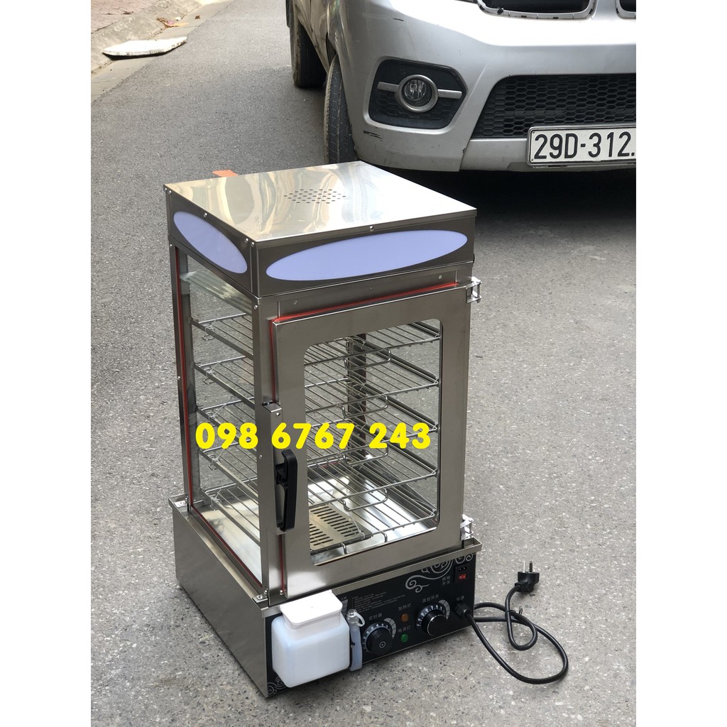 Tủ hấp bánh 5 tầng kính cường lực khay inox, hàng hãng.