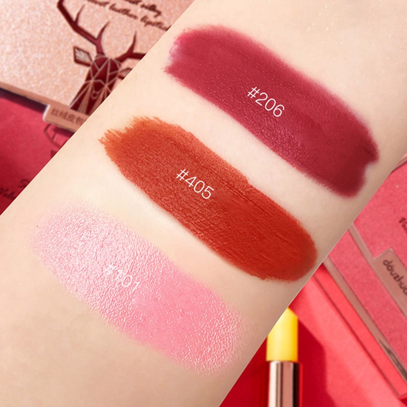 Set Son Môi Nhung Lì Dưỡng Ẩm Không Dễ Phai Màu Hộp Đựng Dạng Túi Xách Đính Kim Cương Nhỏ