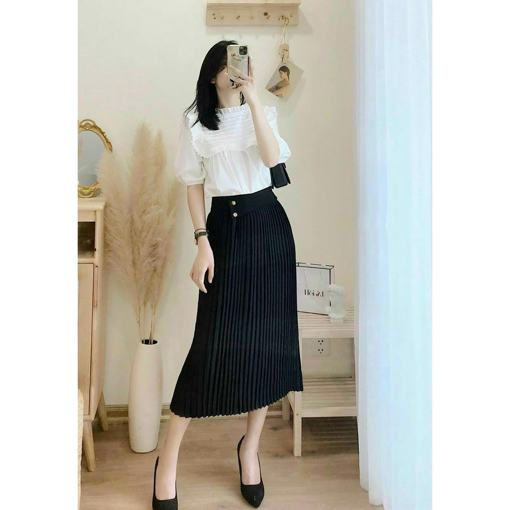 Chân váy xếp ly dáng dài nút sườn thanh lịch sang trọng Callene (XK729)