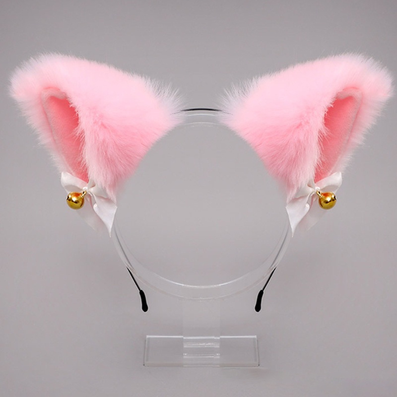 Băng đô cài tóc hình tai mèo đính lông có chuông hóa trang cho nữ
