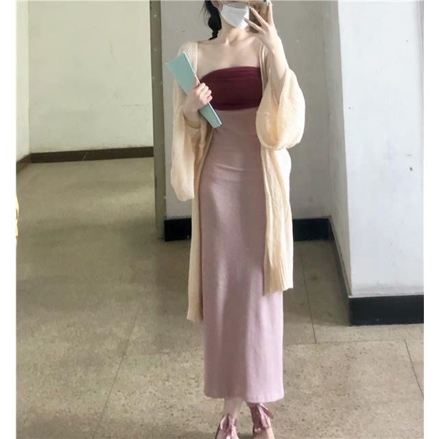 Set Áo Ống Dáng Ôm + Chân Váy Dài Thời Trang Cho Nữ