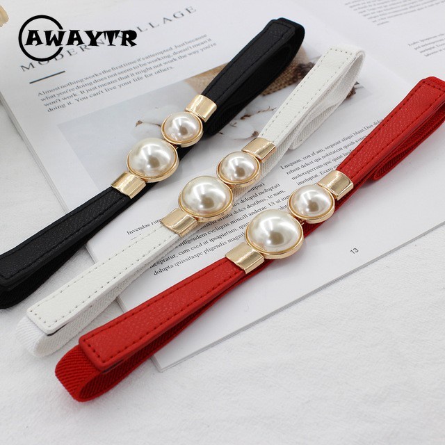 Thắt Lưng Bản Nhỏ Co Giãn Đính Ngọc Trai Thời Trang Cho Nữ