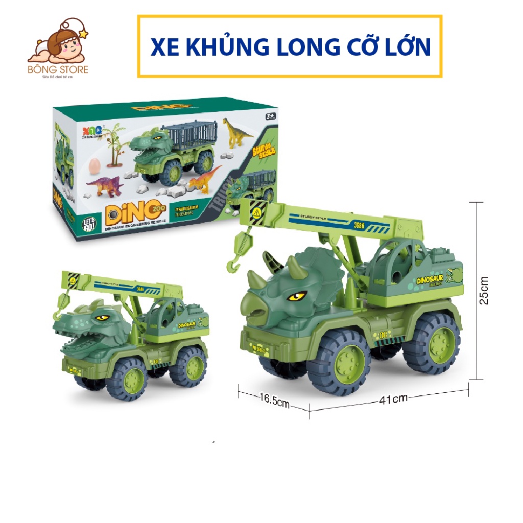 Đồ chơi xe ô tô khủng long chở thú chuyên dụng cỡ lớn trẻ em, có sẵn khủng long nhỏ đi kèm cho bé