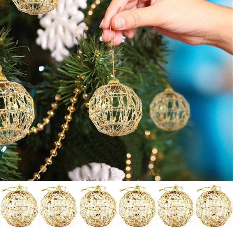 Set 6 Quả Cầu Kim Tuyến Lấp Lánh Dùng Để Trang Trí Giáng Sinh / Tiệc Cưới