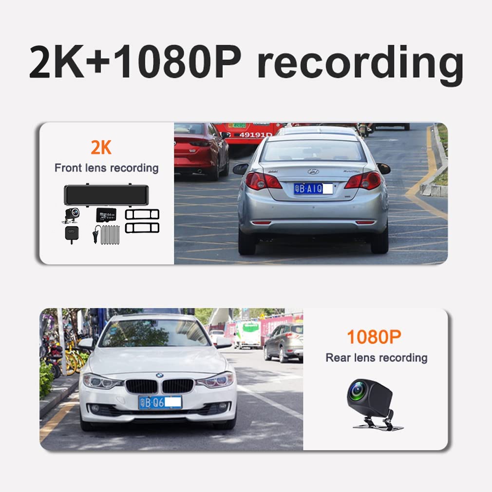 [ tặng thẻ nhớ 64G] Camera Hành Trình Cho Xe Hơi/Ô Tô Màn Hình Cảm Ứng 12 Inch Ips Bên Trước Và Sau 2K/Full HD1080P, Bul | BigBuy360 - bigbuy360.vn