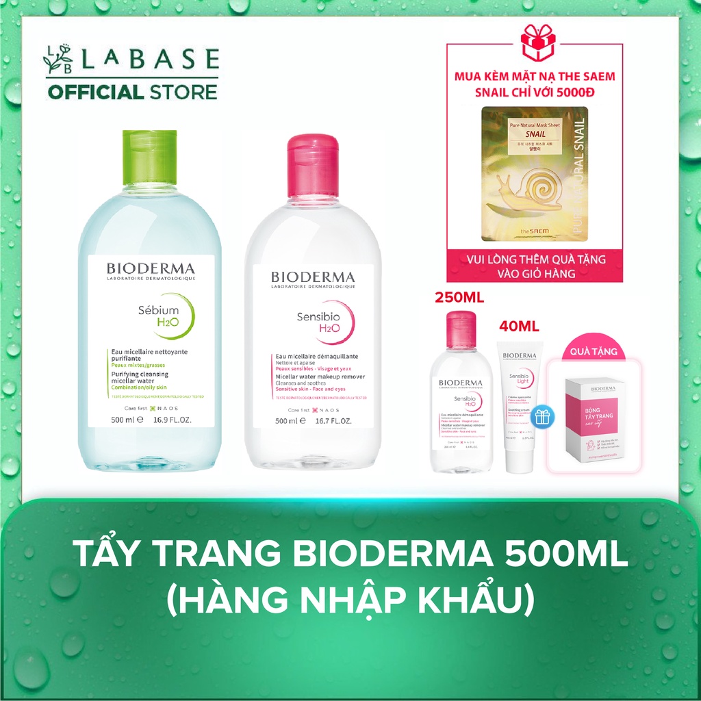 Nước tẩy trang Bioderma Xanh Sébium H2O - Đỏ Sensibio H2O 500ml - Hàng Nhập Khẩu