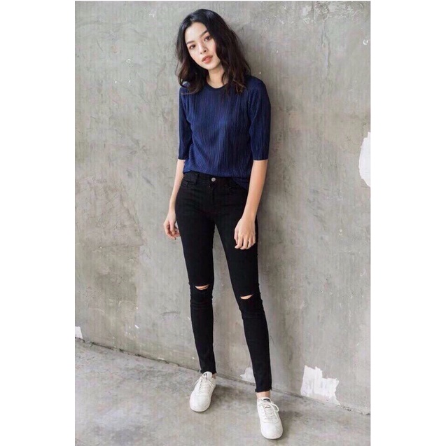 Quần Bò Giấy Skinny Jean Rách Gối Big Size - JA06