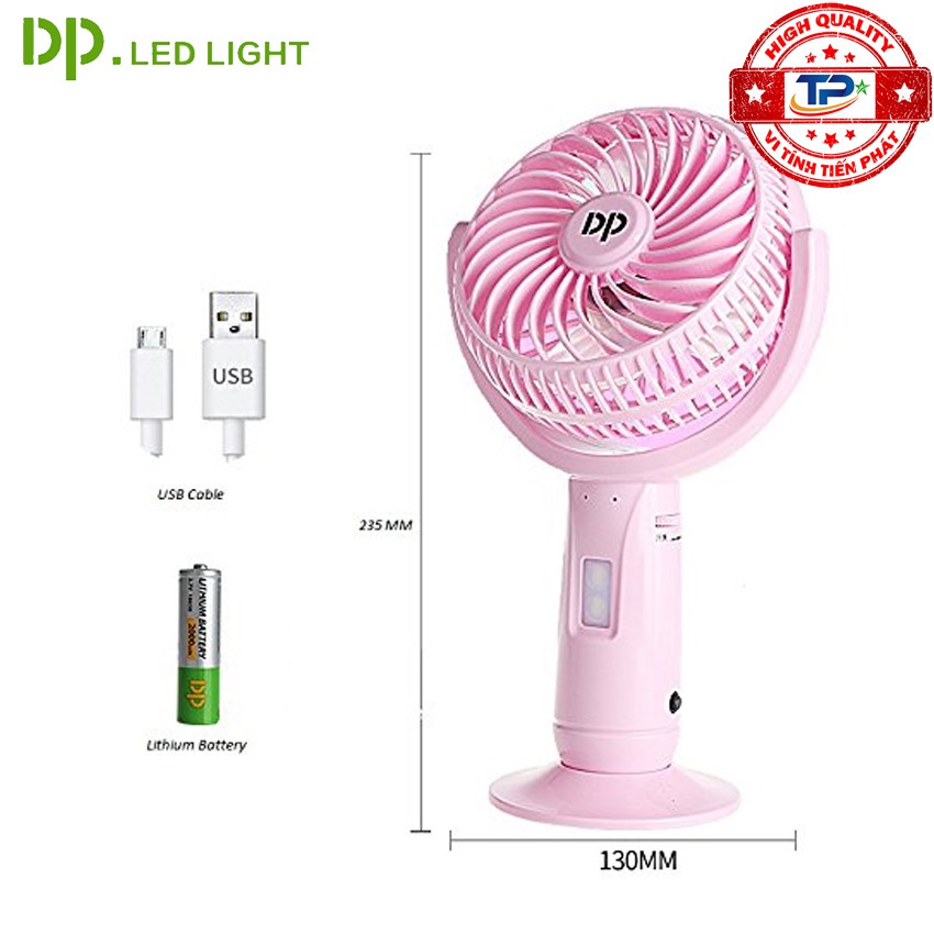 Quạt sạc tích điện DP DP-7606 tích hợp đèn LED chiếu sáng - cầm tay hoặc để bàn | BigBuy360 - bigbuy360.vn