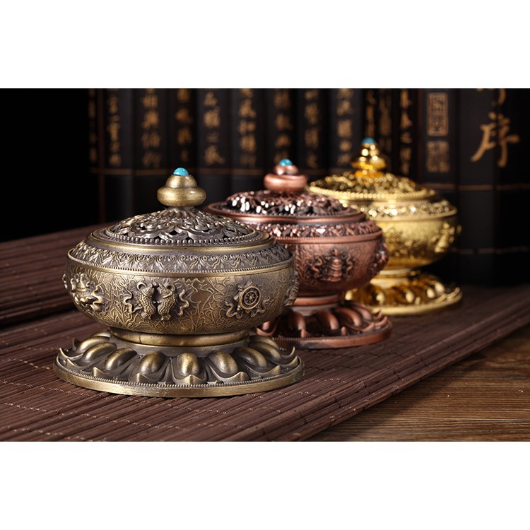 Lư xông trầm hương khắc hình Bát bảo