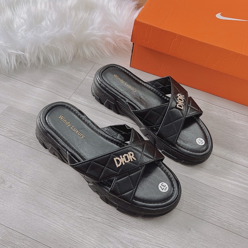 Sỉ Dày nữ, Dép nữ đế cao 4cm chất da mềm đẹp quai chéo chần chỉ tag Dioo