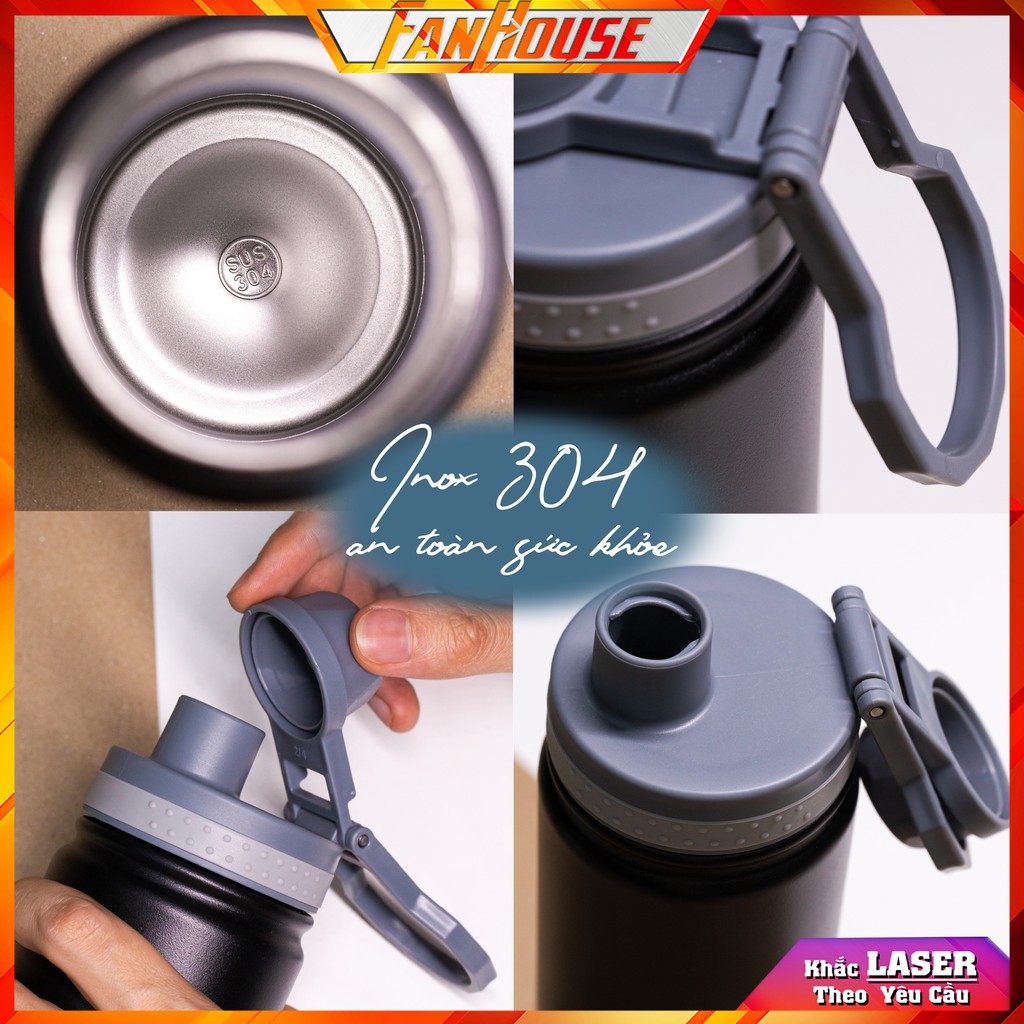 Bình nước Tyeso Easy chính hãng giữ nhiệt 24h ly đựng nước dung tích 530ml Inox 304 Fan House khắc tên theo yêu cầu