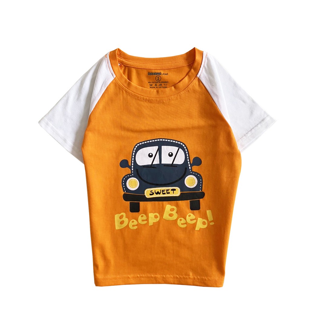 Áo Cộc Tay Bé Trai DAHANA Kids - Áo Phông Cộc Tay Thun Cotton Cho Bé Trai 1-8 Tuổi Phối Màu Hình In Oto Ngộ Nghĩnh