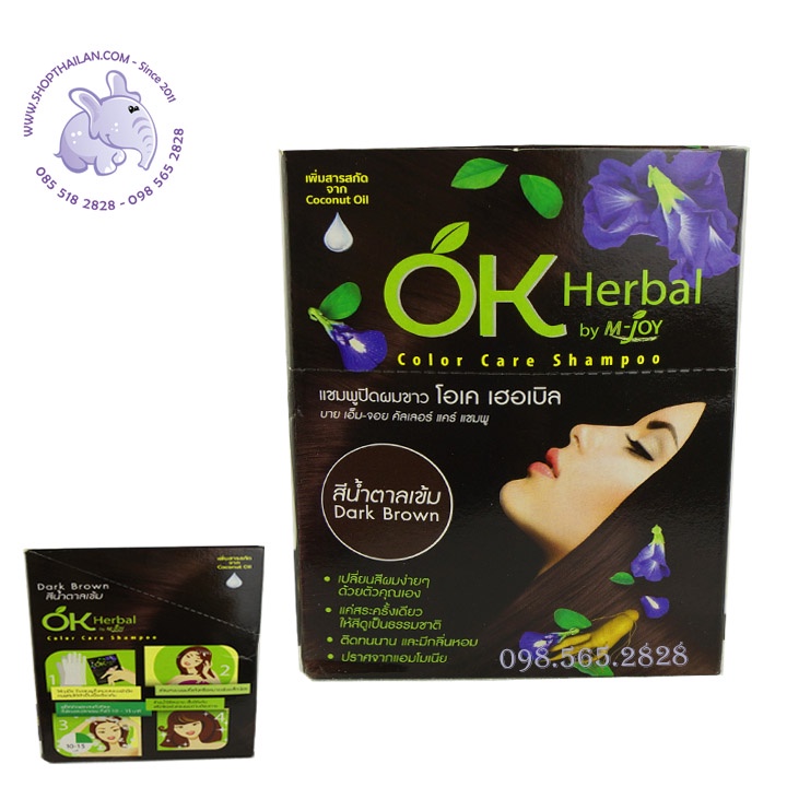Dầu gội nhuộm tóc thảo dược Thái Lan OK Herbal 30gr, thuần tự nhiên không gây kích ứng hay ngứa da đầu