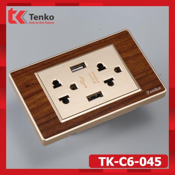 Ổ điện USB Âm Tường Vân Gỗ Cao Cấp - Ổ đôi 3 chấu tích hợp cổng usb - Thương hiệu Nhật Bản TENKO TK-C6-045