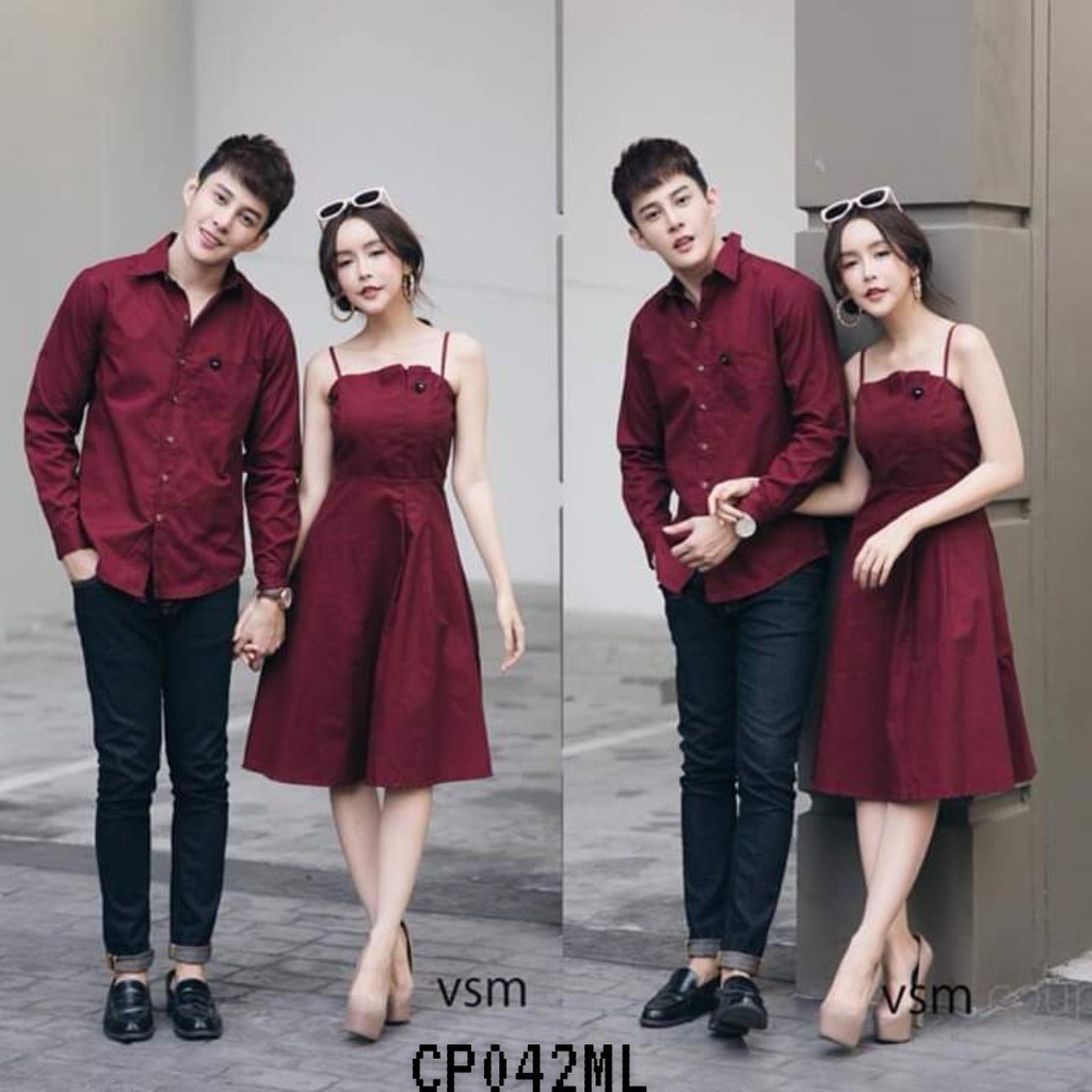 SET áo váy cặp đôi 💝FREESHIP💝chụp cưới, đồ đôi nam nữ màu đỏ đô COUPLE AV165