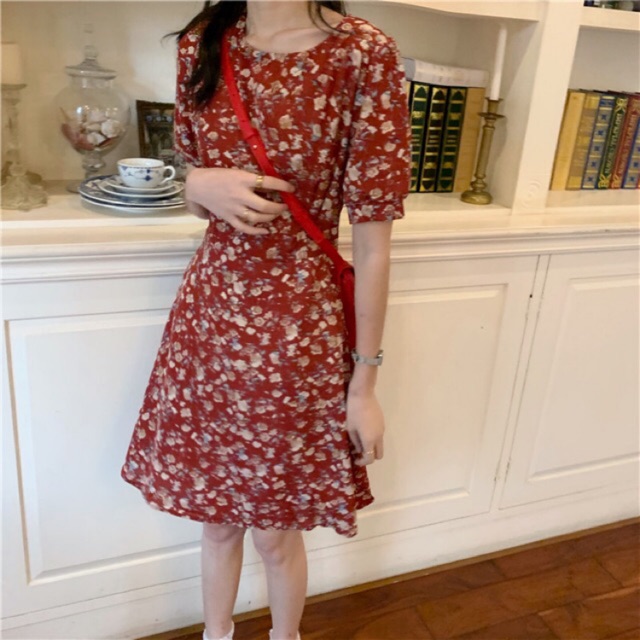 Váy hoa vintage cổ tròn tay bồng ngắn tay Ulzzang vke 190-22🌻 Hàng Quảng Châu | BigBuy360 - bigbuy360.vn