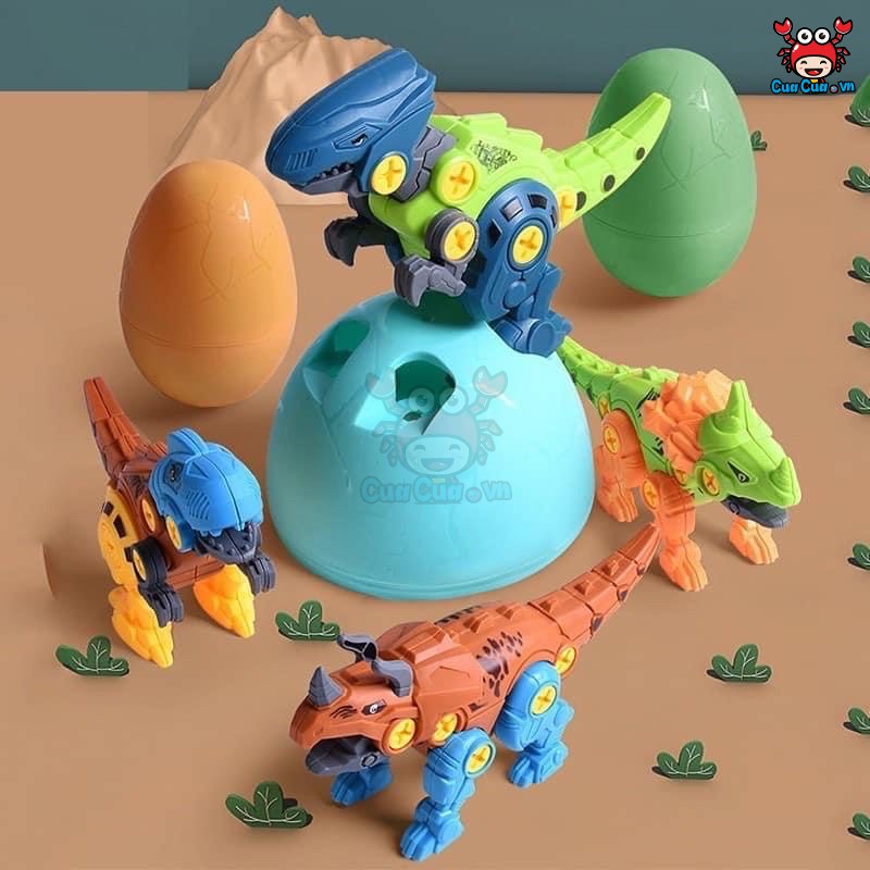 Lắp ráp khủng long, Đồ chơi mô hình lắp ghép trứng khủng long kèm tô vít nhựa cho bé tháo lắp dễ dàng