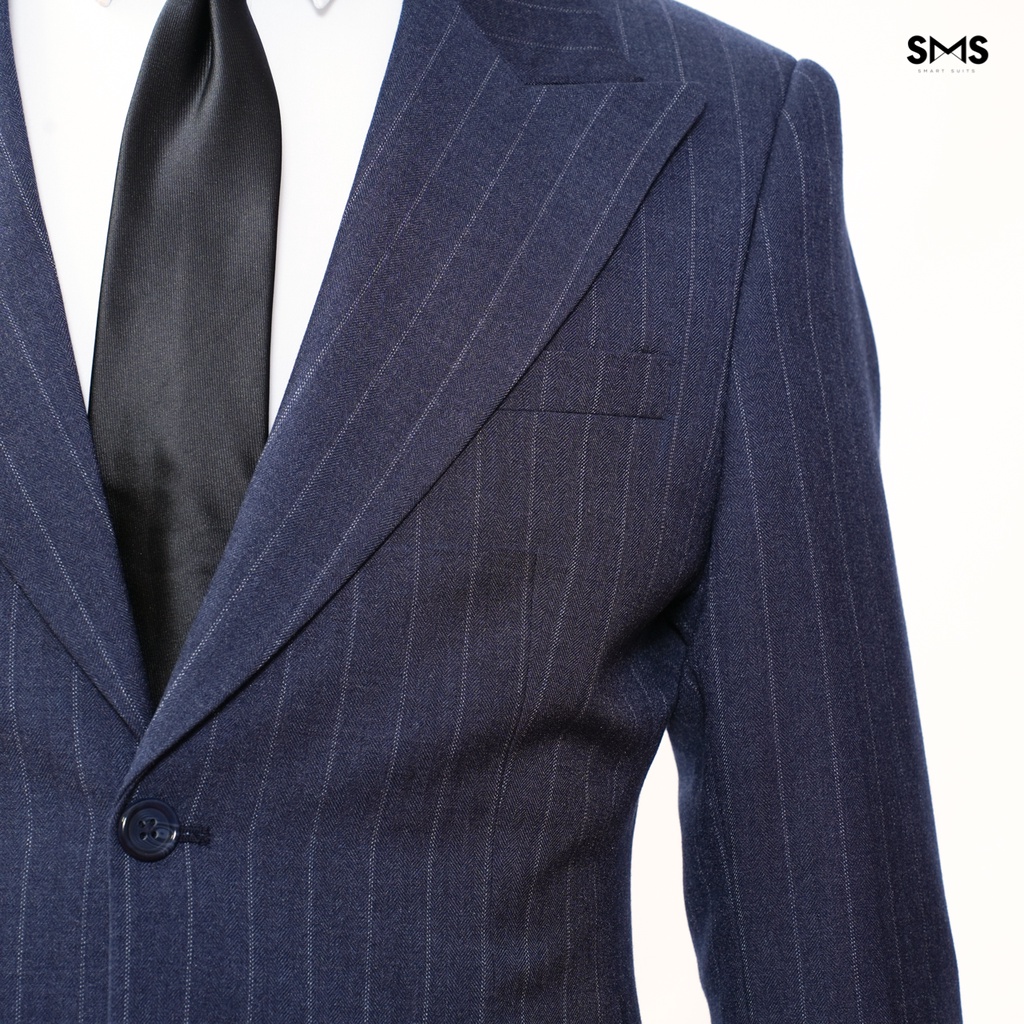 Vest nam xanh navy kẻ sọc, 2 khuy 3 túi phối quần sidetab, suits sartorial, chuẩn form Smart Suits