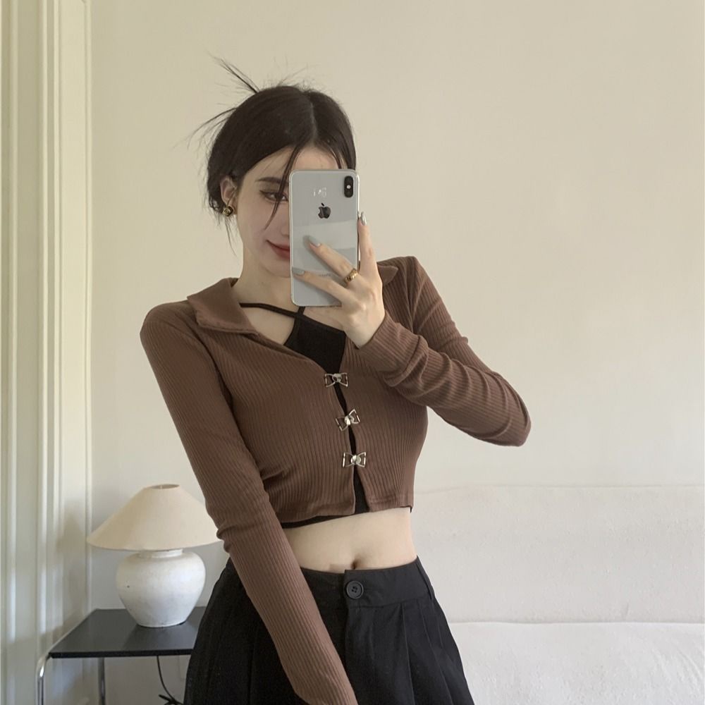 Set đồ COZOKC gồm áo dây và áo khoác cardigan dài tay xinh xắn dành cho nữ