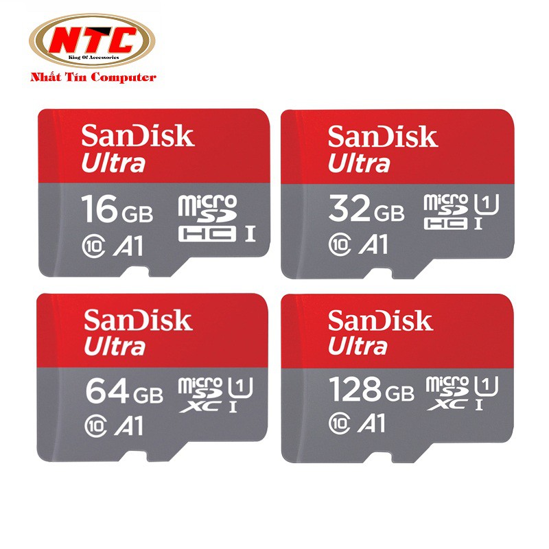 Thẻ nhớ MicroSDHC SanDisk Ultra A1 32GB Class 10 U1 98MB/s kèm adapter - Model 2017 (Xám đỏ)