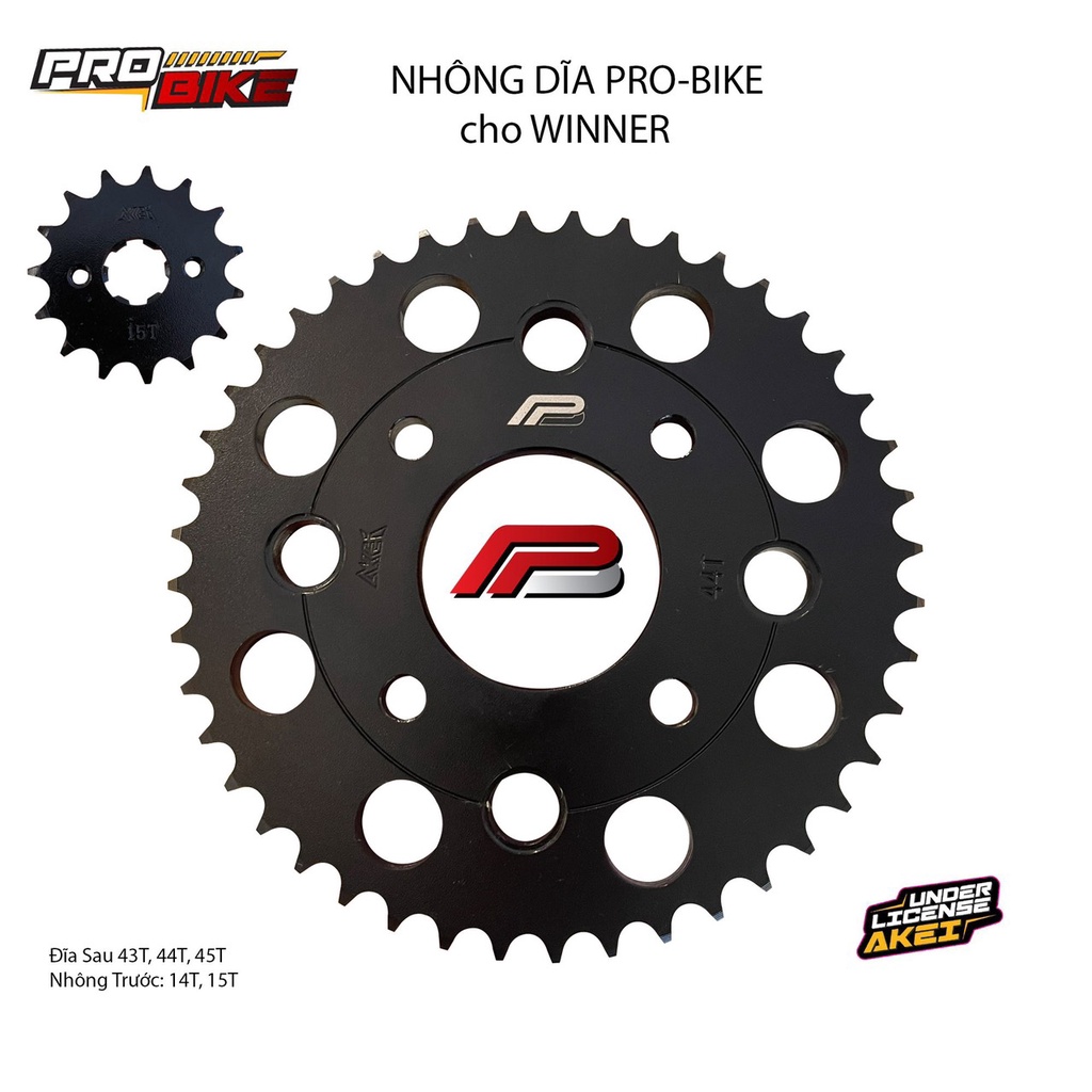 Combo nhông sên dĩa vàng đen PROBIKE cho Honda Winner, Exciter siêu bền, chất lượng - Hàng nhập khẩu chính hãng