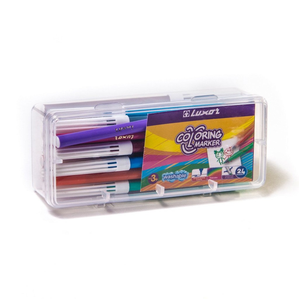 Hộp bút dạ tô mầu  LUXOR đựng trong hộp nhựa Plastic 6101/24 TUB(