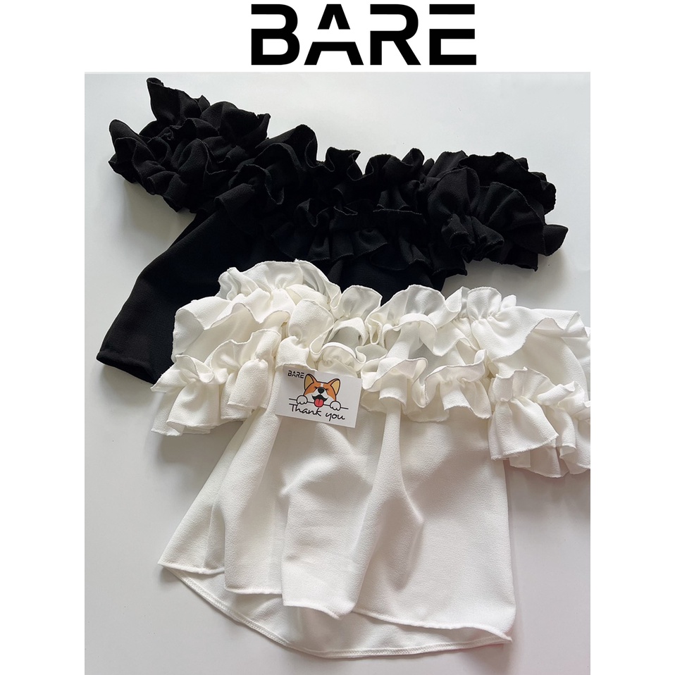 Áo kiểu trễ vai - áo kiểu croptop tay ngắn phối bèo 2 tầng dễ thương - A102 | BigBuy360 - bigbuy360.vn