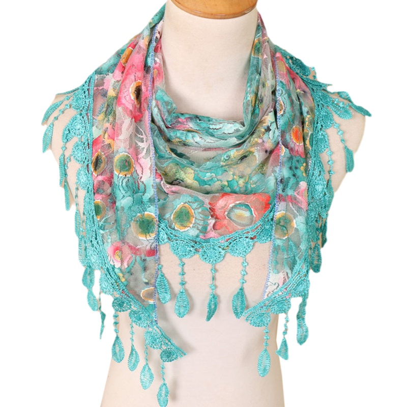 Khăn Choàng Cổ Vải Ren Phối Tua Rua Thời Trang Cho Nữ