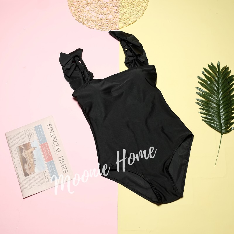 Bikini Nữ Liền Thân, Đồ Bơi, Áo Tắm 1 Mảnh Kín Đáo Hai Dây Kiểu Cách Màu Đen Mã BN - 319
