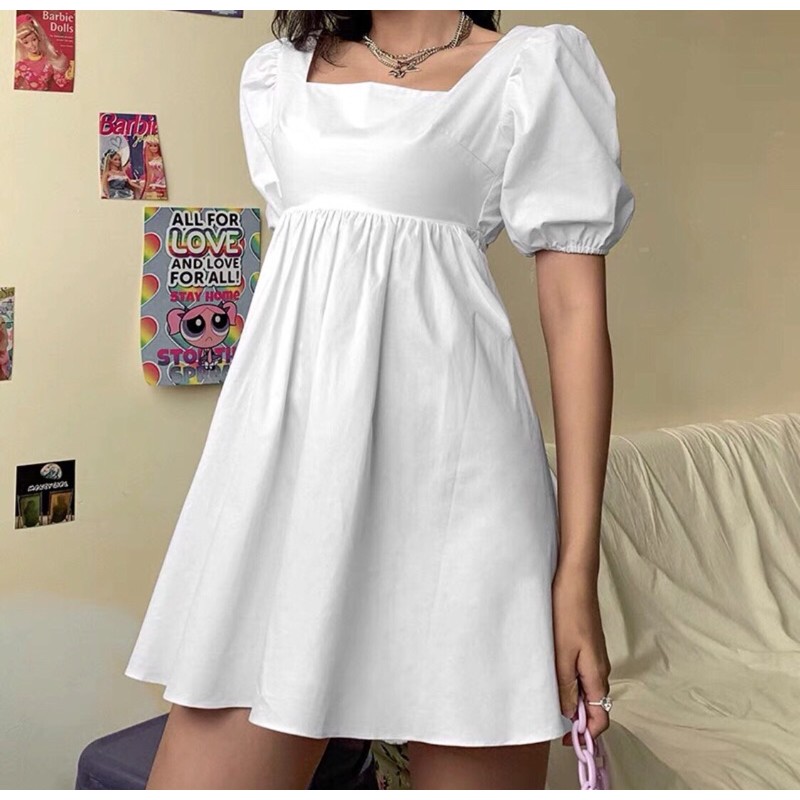 Váy babydoll trắng BlaPink hở lưng chéo dây có lót vải lụa mịn màng- BELLA DRESS T194 | BigBuy360 - bigbuy360.vn