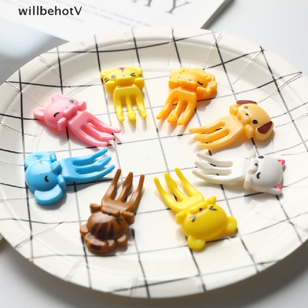 Set 8 Nĩa Ăn Trái Cây / Tráng Miệng Hình Động Vật Hoạt Hình Mini Cho Trẻ Em