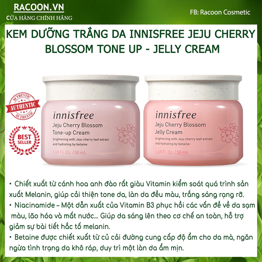 Kem Dưỡng Trắng Da Innisfree Jeju Cherry Blossom Tone Up - Jelly Cream (50ml)